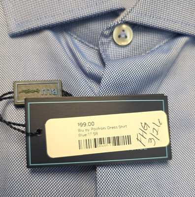 New $99 BLU Polifroni Button Front COTTON Dress Shirt Men's 17 XL X-LARGE  Blue | eBay