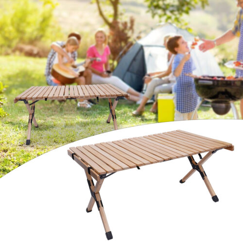 Folding Camping Table Wood Roll Up Portable Outdoor Picnic BBQ Desk Beach Table - Picture 17 of 22