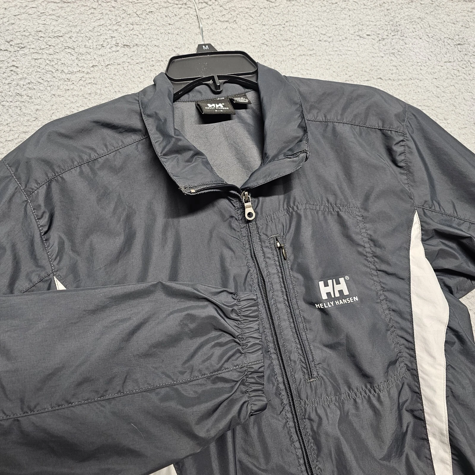 Helly Hansen Windbreaker Jacket Mens Size Medium Lightweight Gray Black