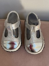 Pediped Mary Jane  s Silver Shoes Size 6-12 3-4 Leather First Walker