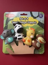 Play Learn Set of 4 Jungle Finger Puppets New Zebra Monkey Giraffe Elephant