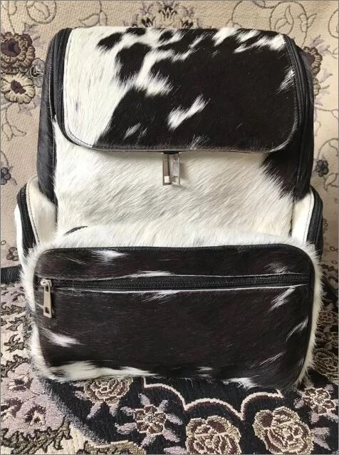 Bolsa de pañales de cuero de vaca negra - Mochila de viaje de cuero para el pelo | Western Chic Foto 2 de 4