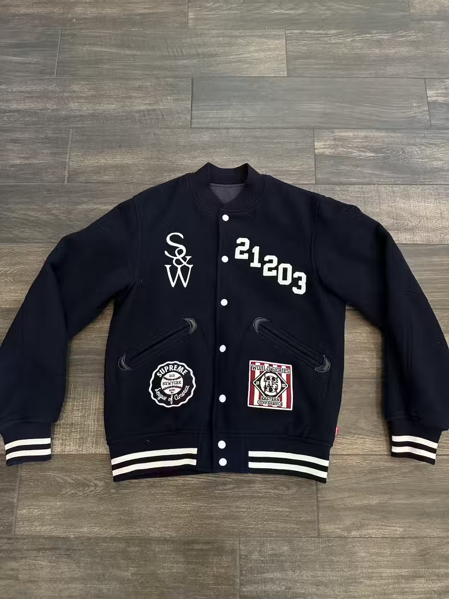 Size L - WTAPS x Supreme FW09 Reversible Varsity Jacket Navy | eBay