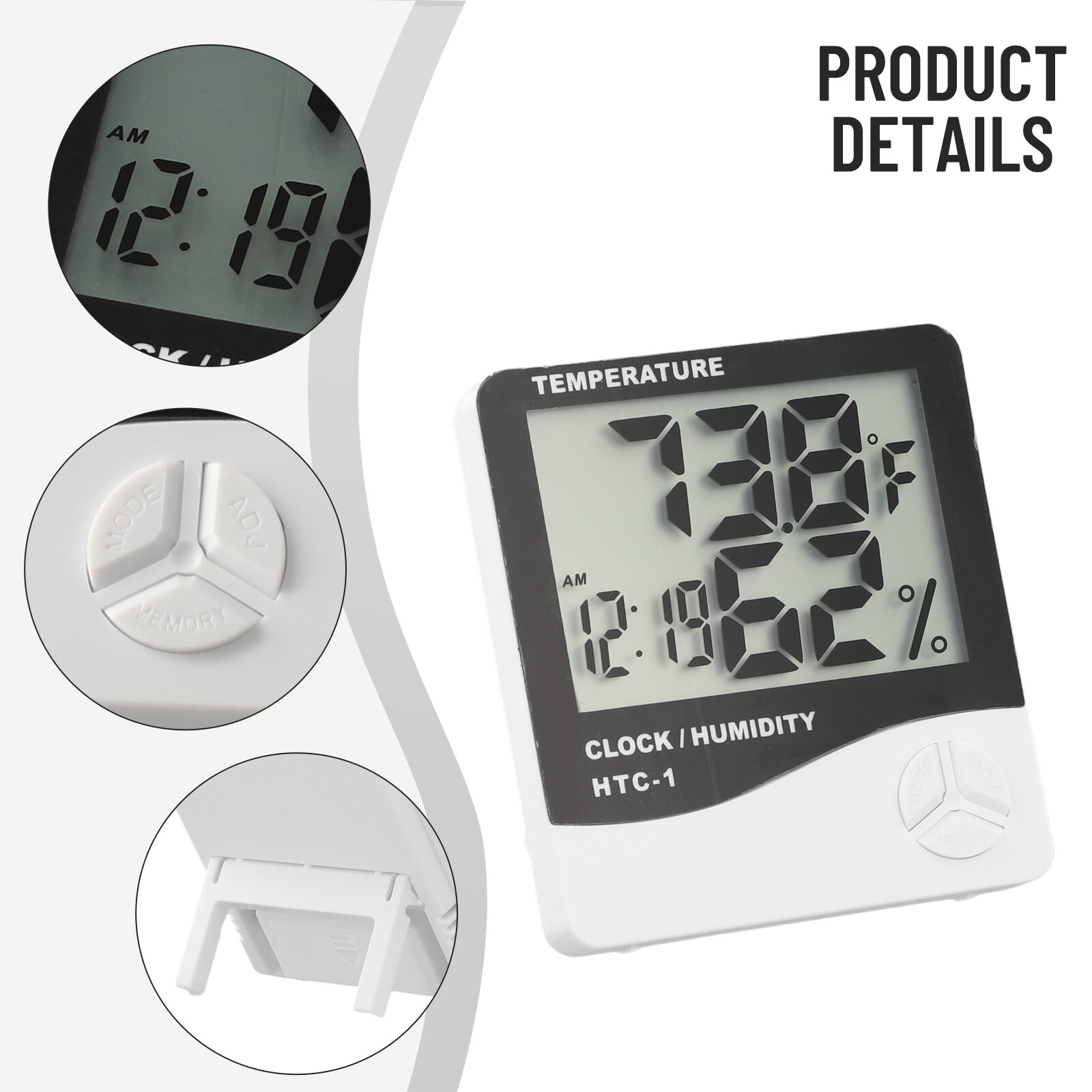 Portable HTC1 Digital LCD Room Thermometer Indoor Humidity Meter Clock