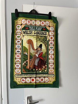 Vintage Geschirrtuch. Clive Mayor. Walisische Sprache. Unbenutzt. Grün. Baumwolle.  