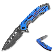 Heavy Duty Spring Assisted Knife | Stonewash Drop Point Blade EDC Pocket Knife