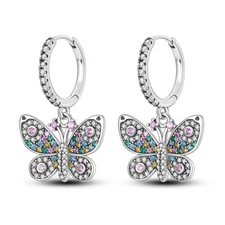 MULA New Butterfly Hoop Earrings Pave CZ For Women Jewelry 925 Sterling Silver