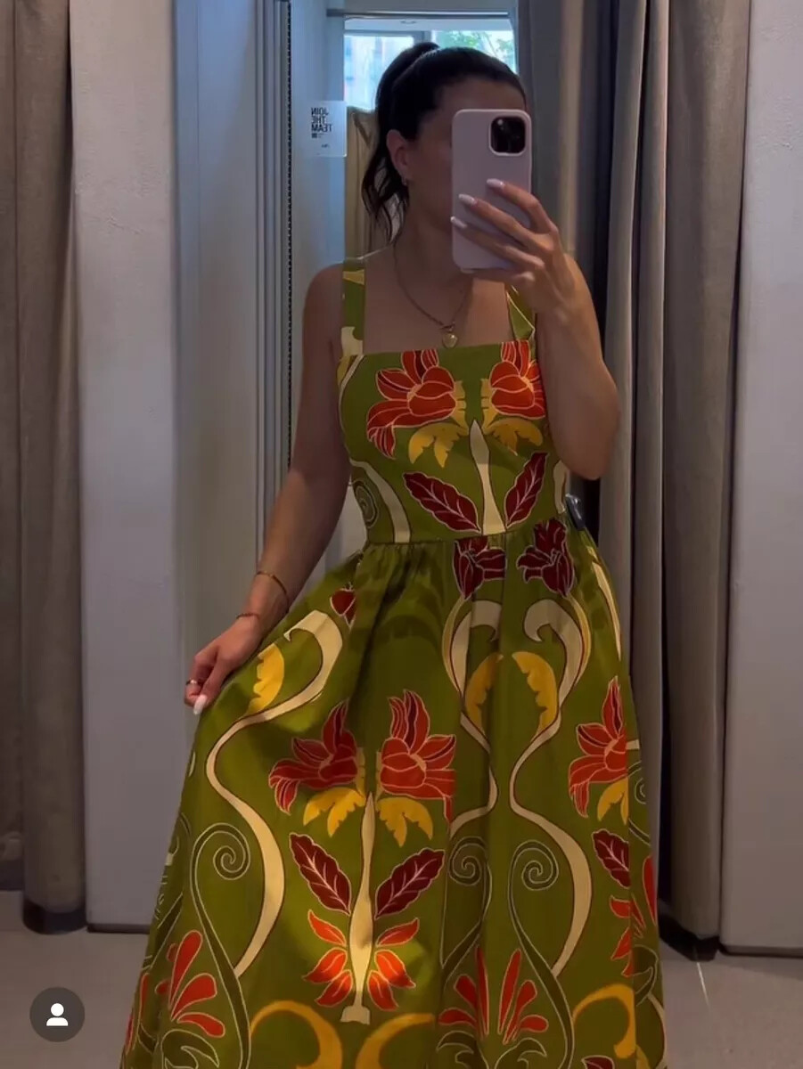 NWT ZARA 100% Cotton Printed Midi Dress Green 2183/010 Sizes XS S M L | eBay