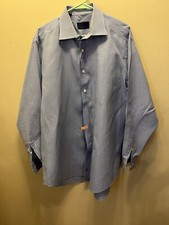 David Donahue 17.5 34/35 Mens Button Long Sleeve Dress Shirt Blue