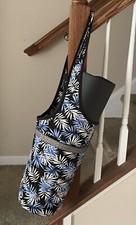 Large Sling Style Yoga Mat Bag with Blue and White Leaves