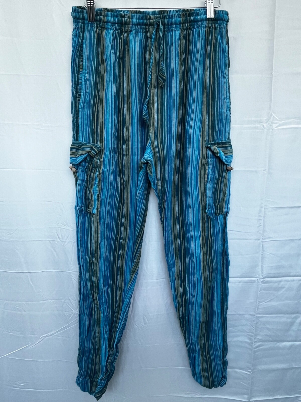 Women's XXL Blue Green Cotton Harem Pants with Pockets