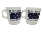 2 Blue Vintage Anchor Hocking Fire King Polka Dots & Lace Milk Glass Coffee Mugs