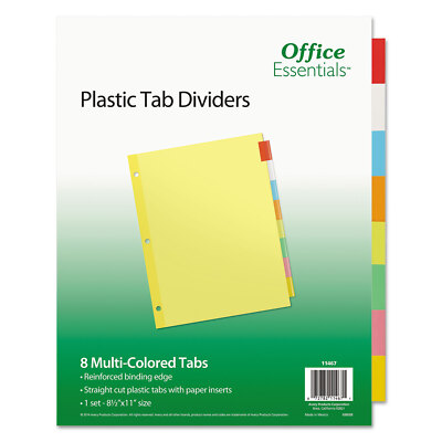 Office Essentials Plastic Insertable Dividers, 8-Tab, Letter