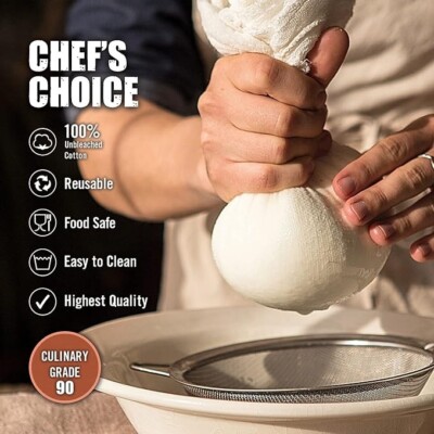 Cheesecloth, Grade 100 Cheese Cloths for Straining Reusable Unbleached Cotton