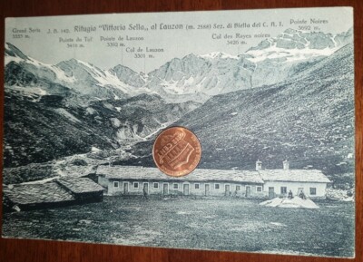 Vintage postcard landscape Italy Val d Aosta Lauzon Refuge Vittorio Sella