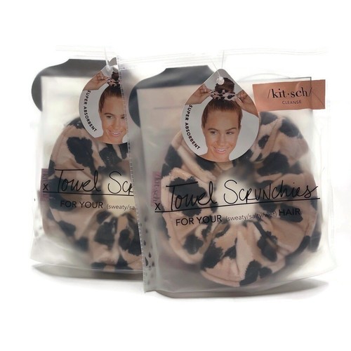 KITSCH Towel Hair Scrunchies 4 Piece Set LEOPARD - NWT - 第 1/11 張圖片