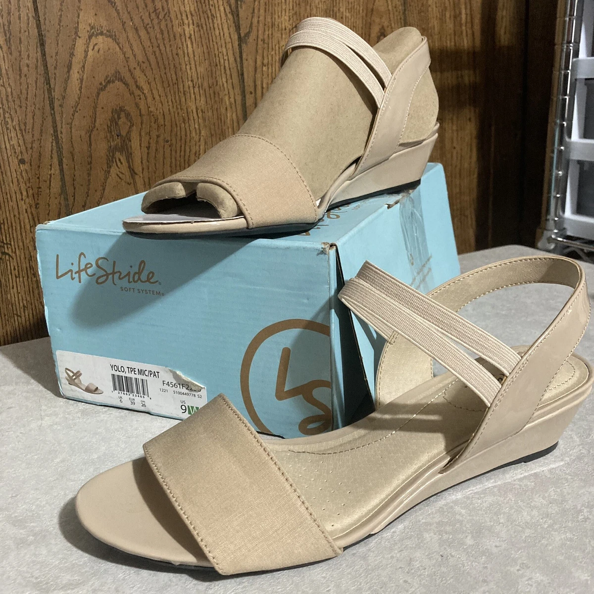 LifeStride Women s Yolo Wedge Sandal Tender Taupe Size 9 NEW eBay