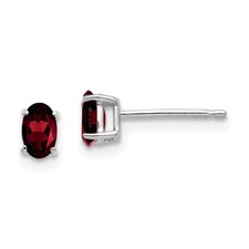 Real 14K White Gold 5x3mm Oval Garnet Earrings; Women & Men