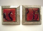 VINTAGE GROOVY MID-CENTURY MODERN CUFFLINKS SILVERTONE + RED FAUX MARBLE, LARGE! — photo 8