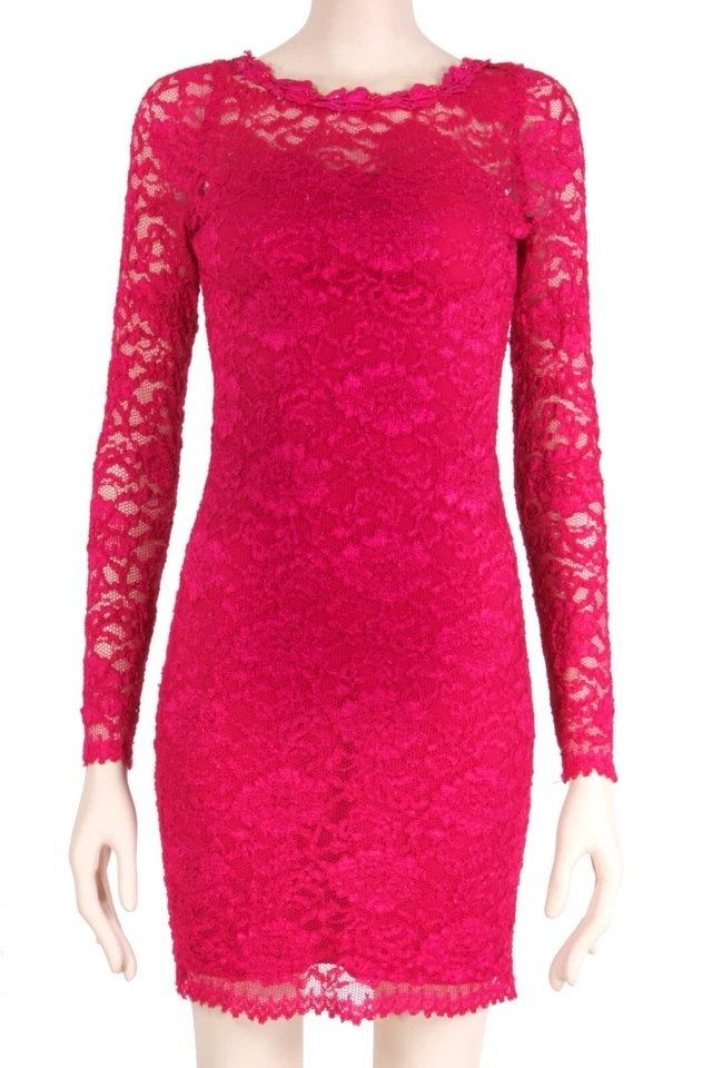 4 S Vintage 1980s SCOTT MCCLINTOCK Hot Pink Sexy Lace Mini Party Dress 80s 90s - Image 3 of 4