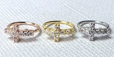 1pc Bendable Nose Hoop / Cartilage Ring CZ Gem Paved Cross for Rook, Daith