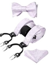 Suspenders for Men Paisley Floral Self Tied Bow Tie and Suspender Light Purple