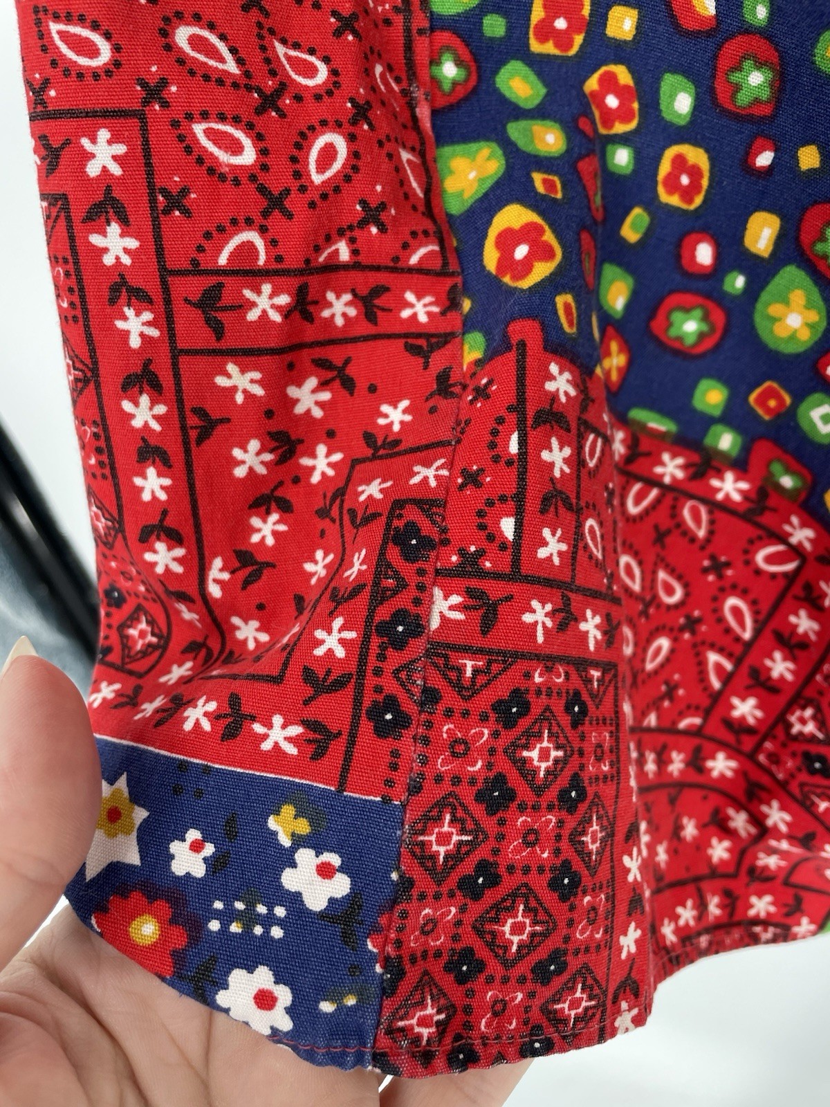 VTG 60s Patchwork Print Ruffled Apron Hippie Pina… - image 10