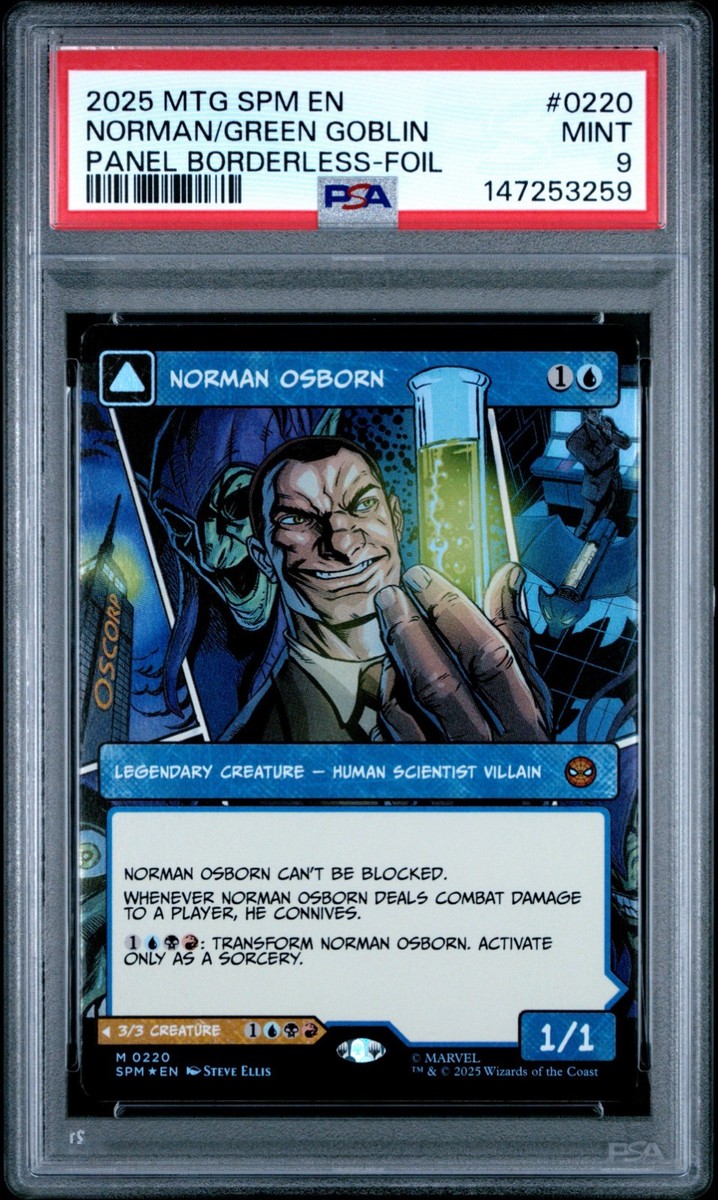 norman osborn mtg card Norman Osborn (Borderless) Green Goblin Spider-Man Foil PSA 9 MTG Magic