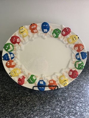 M&M s Collectible Ceramic Cookie Platter Mars Company With Display Stand. RARE!