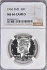 1966 SMS Kennedy Half Dollar NGC MS 66 CAMEO SP 66 CAM Frosty Silver Coin 50C