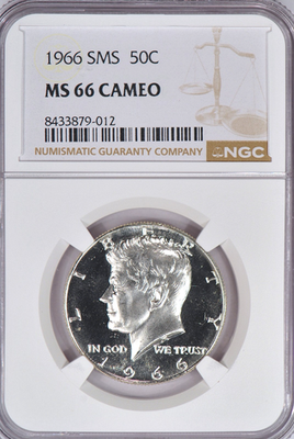 1966 SMS Kennedy Half Dollar NGC MS 66 CAMEO SP 66 CAM Frosty
