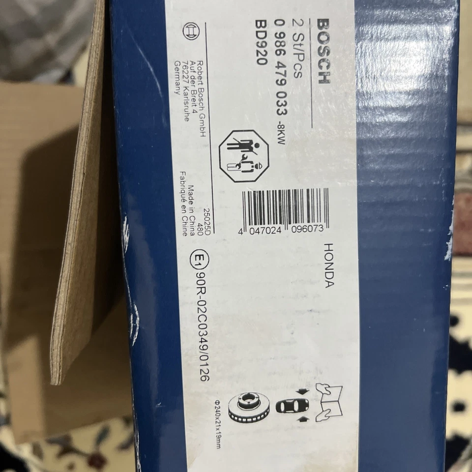 2x Honda Bosch Car Front Brake Discs New Original Packaging | 0986479033 BD920 - Image 2 of 4