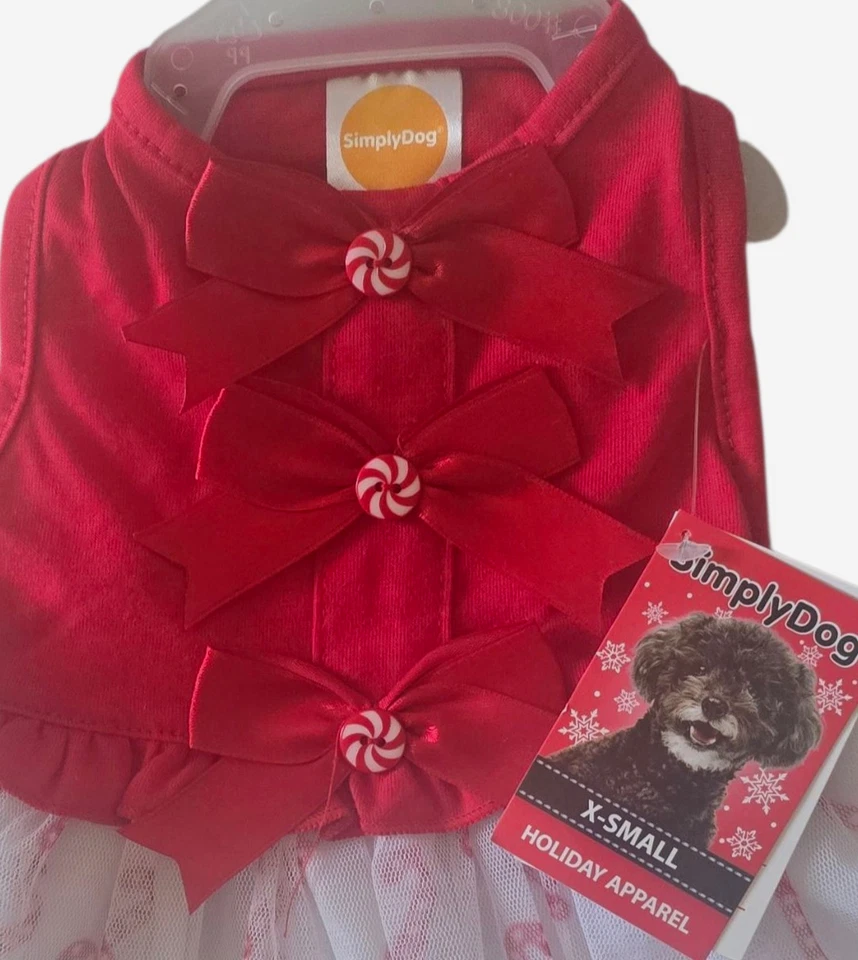 Simply Dog, Red & White Christmas, Bows, Candy Cane Skirt Puppy/Dog Dress, XS - Image 2 of 4
