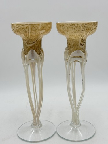 Jozefina Krosno mundgeblasen Kunstglas Kerzenhalter Stab Polen 9” & 10-1/4” - Bild 5 von 13