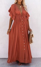 FLAWLESS Orage Button-Front Maxi Dress with Tie Waist size M 