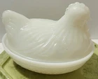 Vintage MCM Hazel Atlas White Milk Glass Chicken Hen on Nest Covered Dish