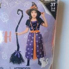 Spooktacular Witch Costume Dress Broom Hat 5 Ribbons Set Girls 3T Purple A11