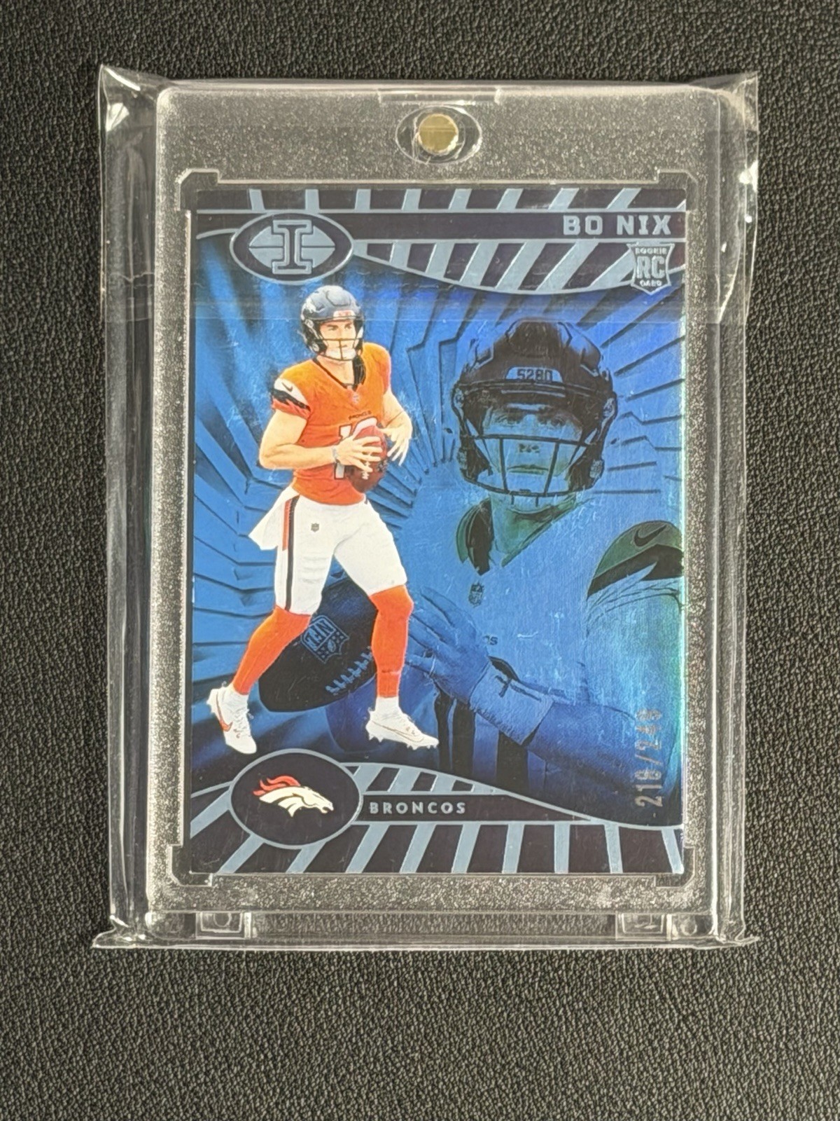 2024 Panini Illusions Jersey Number- Bo Nix #22 RC Light Blue Trophy /249