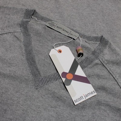 Scott James NWT Pullover V-Neck Sweater Size XXL Gray Melange Cotton & Cashmere