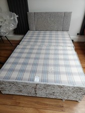 Small Double 4ft Divan Bed with  2 storage Drawers and grey Headboard 