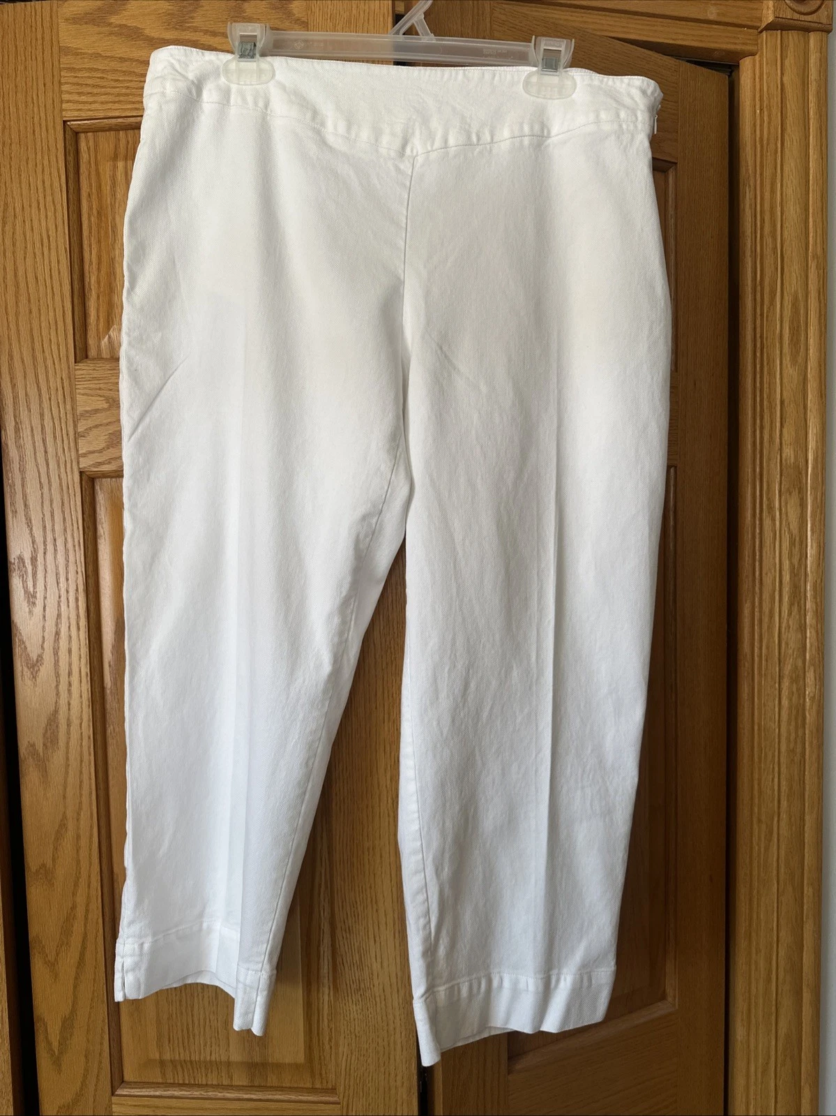 Pantalone Lingo Woman's NWOT White Capri Pants W/blue Gingham Check Pocket 16