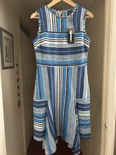 Izabel London Hanky Hem Sleeveless Stripe Dress Size 10 New