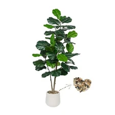 Artificial Fiddle Leaf Fig Tree 5FT, Large Realistic Faux Ficus 5ft White