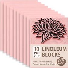 Rubber Linoleum Blocks for Printmaking: 10Pcs 4" x 6" Stamp Carving Kit - Per...