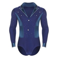 Mens Ballroom Latin Tango Rhythm Salsa Dance Shirt Practice Leotard Bodysuit Top