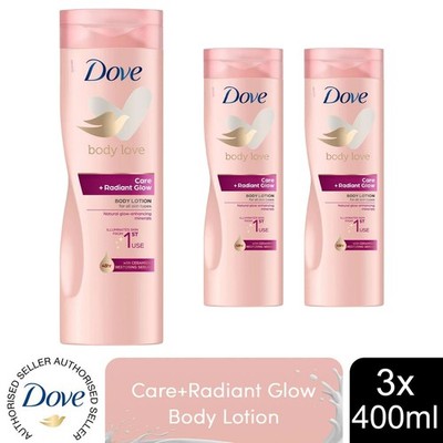 Dove Body Lotion Body Love Care + Radiant Glow für alle Hauttypen 400ml, 3er Pack