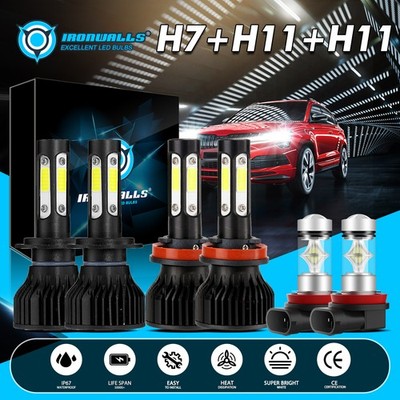 4-Sides H7+H11 LED Headlight+H11 Fog Bulbs Combo 6500K For Ford Fusion 2006-2016