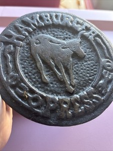 Vintage Cast Iron Round Hamburger Press-Grill Mark-Meat Burger BBQ
