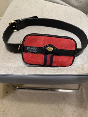 GUCCI Sherry Line Waist Bag Suede Red gold 519308 Auth mr1606