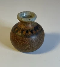 Vtg 1983 Clay Art Pottery Vase Pot Brown Matte Finish Signed 2.25 Inches Tall